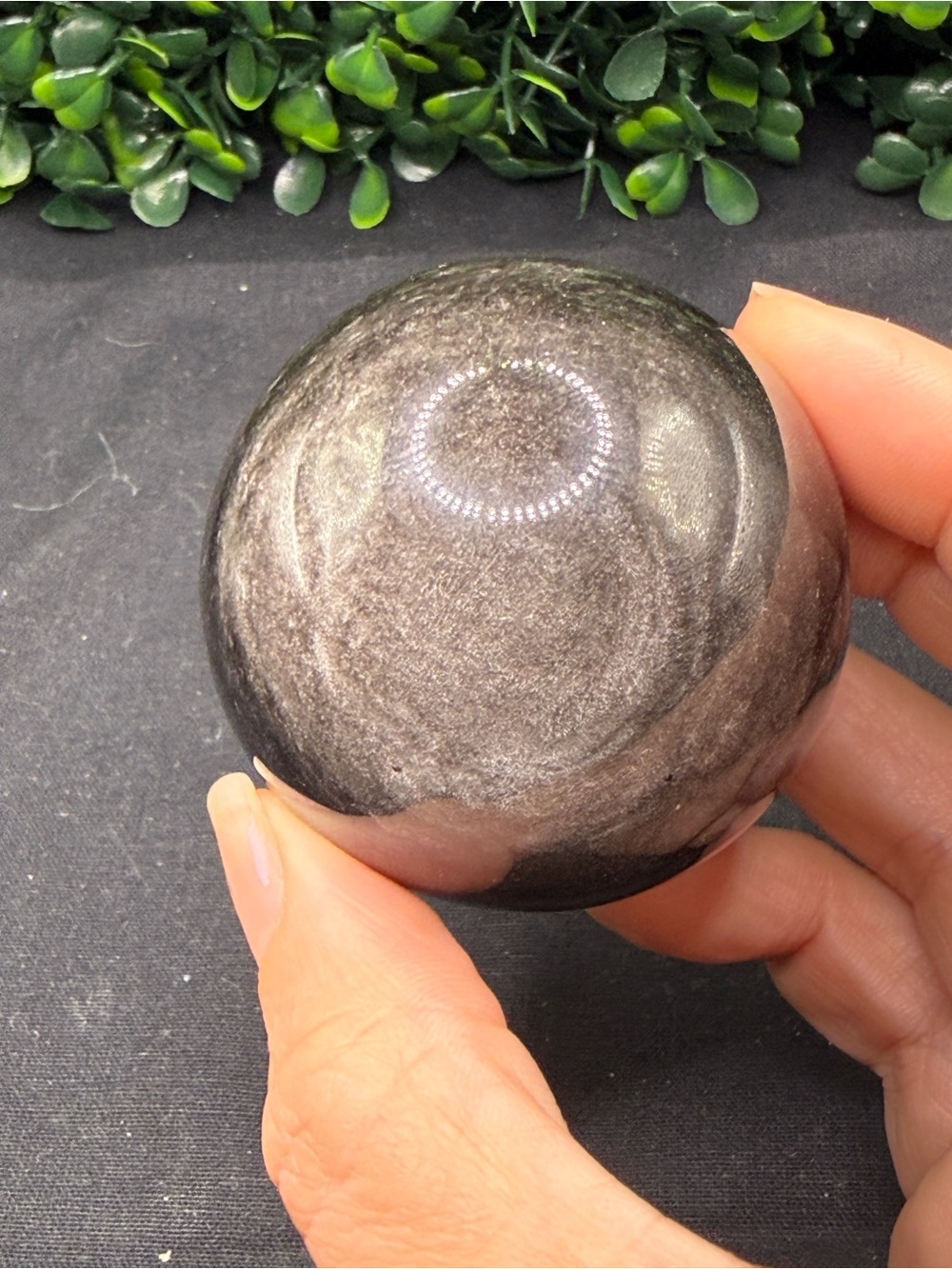 Flashy Silver Sheen Obsidian Sphere 54mm